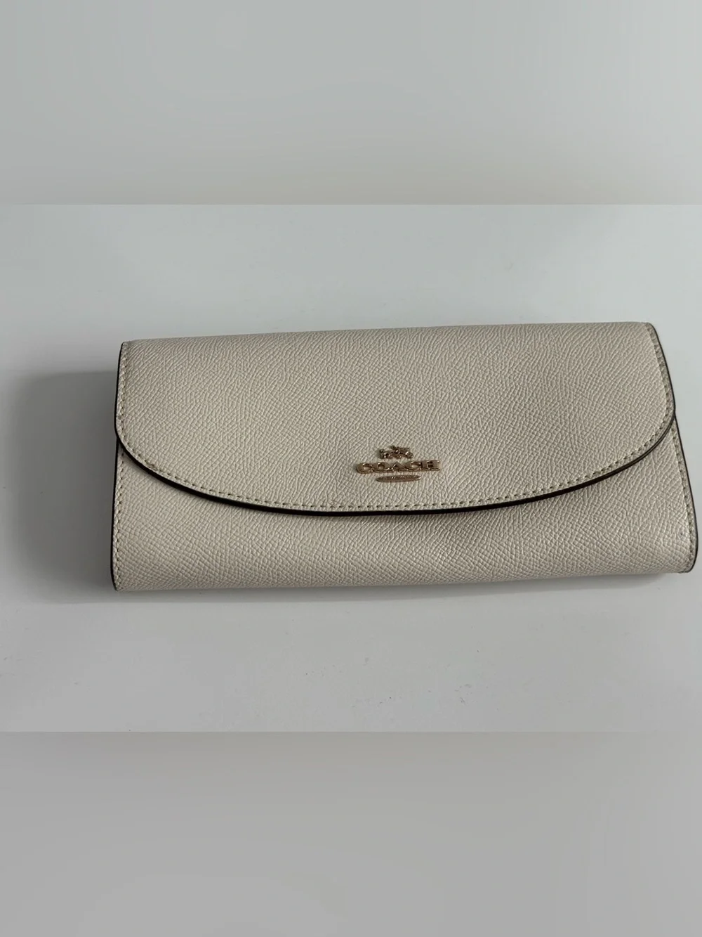 Coach Cream Saffiano Envelope Wallet with Gold Logo